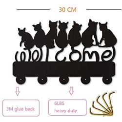 Cat Welcome Design Key Hook Wall Door Clothes Coat Hat Hanger Key Holder with 5 Hooks Strong Adhesive Sticker Wood Hooks(P2)