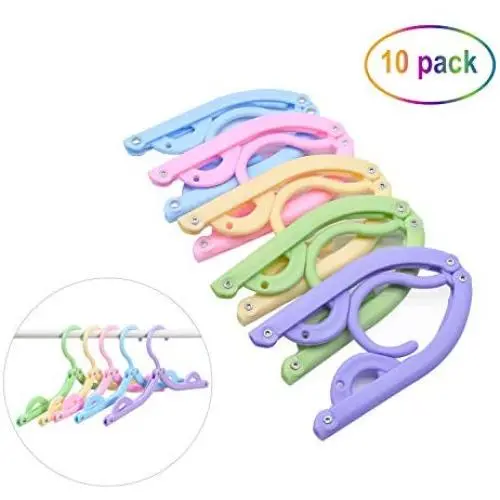 Buzazz 10PACk Portable Folding Clothes Hanger Home Travel Outdoor Camping Plastic Hangers Racks for Shirt, Skirt, Underwear, Kids clothes, Pants and More Five colors