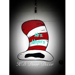 personalized teacher classroom sign Cat in the hat door hanger