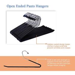 JS HANGER 20 Pack Open Ended Slacks Pant Hangers, Chrome and Black Friction, Non-Slip