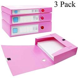 H&W 3 Pack, A4 Storage Archives Cases File Boxes Plastic with Lid, Boxes File, Height 35 55 75mm, Rose Red (WG3-Z2)
