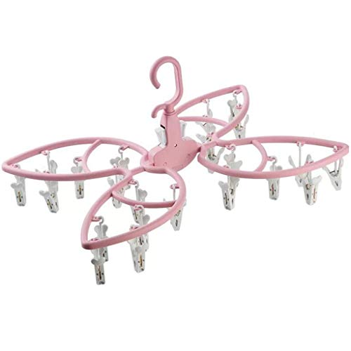 Clothes Drying Rack - Butterfly Clothing Racks - Laundry Portable Clothesline Includes 24 Metal Clothespins Hanger Clips Set - Baby Clothes Storage Closet - Herb Hanging Air Dryer (Pink)