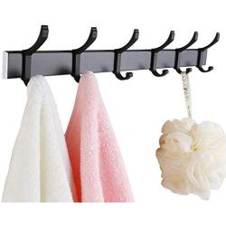 ZHEN GUO Coat Rack Wall Mounted Coat Hat Aluminum Hooks 3M Tape Adhesive Hanger for Clothes (Color : Black, Size : 45cm)