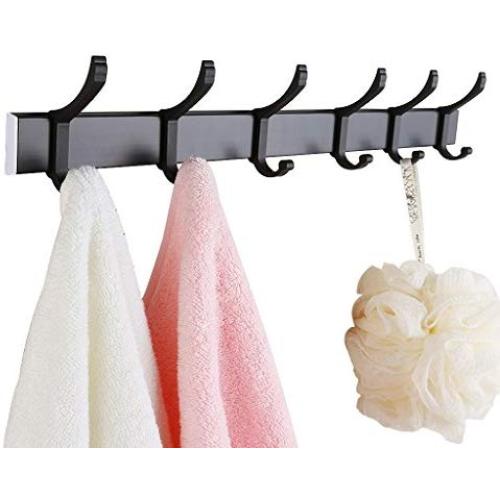ZHEN GUO Coat Rack Wall Mounted Coat Hat Aluminum Hooks 3M Tape Adhesive Hanger for Clothes (Color : Black, Size : 45cm)