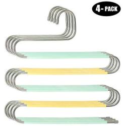 HAIMST Pants Hanger S Shaped Trouser Hanger 5 Layers Pant Hangers Space Saving Non Slip Hanger for Pants, Slacks, Jeans, Scarf(4-Pack Yellow Teal)