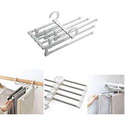 5PC Random Color 5 in 1 Clothes Hangers Multi-Functional Pants Storage Rack Adjustable Stainless Steel Wardrobe Pants Shelves Decoration