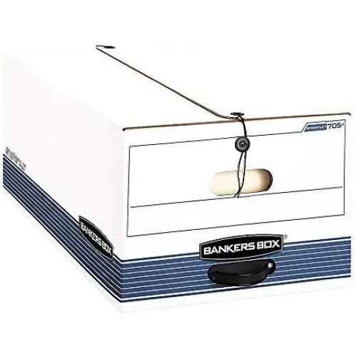 Bankers Boxes Stor/File 60% Recycled Storage Boxes, String & Button, 24" x 15" x 10", Legal, White/Blue, Pack of 3 Bankers Boxes Stor/File 60% Recycled Storage Boxes, String & Button, 24" x 15" x 10", Legal, White/Blue, Pack of 3