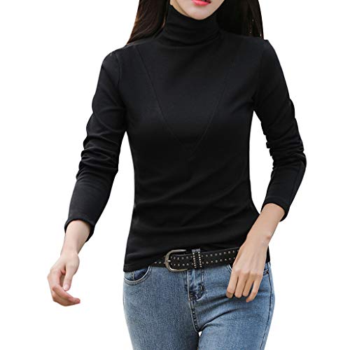 Toimothcn Womens Cotton Sweater Tops Blouse Long Sleeve Turtleneck Stretch Casual Bottoming Top