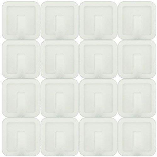 Wideskall 16 Pcs White Self Adhesive Plastic Square Hook Small Wall Mount Hanger for Bathroom Towel and Robe
