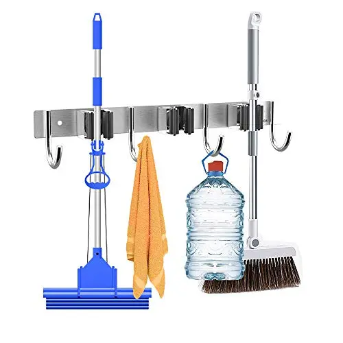Jiayue Mop Broom Holder Wall Mount,Wall Mounted Stainless Steel Storage Organizer,Heavy Duty Tools Hanger for Kitchen Closet Bathroom Garage Garden Storage,Easy Install Space Saving,3 Racks 4 Hooks Jiayue Mop Broom Holder Wall Mount,Wall Mounted Stainless Steel Storage Organizer,Heavy Duty Tools Hanger for Kitchen Closet Bathroom Garage Garden Storage,Easy Install Space Saving,3 Racks 4 Hooks