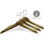 Gold Sequined Wooden Hanger, Curved 17 Inch Hanger with Hardwood Core and Polished Chrome Swivel Hook (Set of 3)