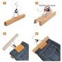 JS HANGER Wooden Pants Hangers, Wool Skirt Hangers Mark Free, 12 Pack Collection Slack Clamp Hangers with Anti-Rust Hooks, Natural Finish