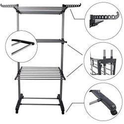 Lijuan Qin 3-Tier Rolling Clothes Drying Rack Organizer, Folding Garment Laundry Dryer Hanger Compact Steel Construction for Indoor Outdoor Cozy