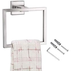 SUMNACON Modern Square Hand Towel Ring, Stainless Steel Towel Hanger Holder Organizer for Shower Bathroom Kitchen, Wall-Mounted Towel Rack/Bar with Hardwares, Silver