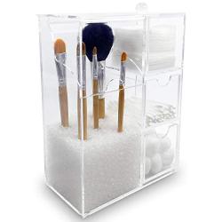 Ikee Design Clear Makeup Brush Holder Organizer, Acrylic Cosmetics Brushes Storage Solution, Dustproof Storage Boxes Cosmetics Organizer, 6 1/4&quotW x 3 3/8&quotD x 8 5/8&quotH