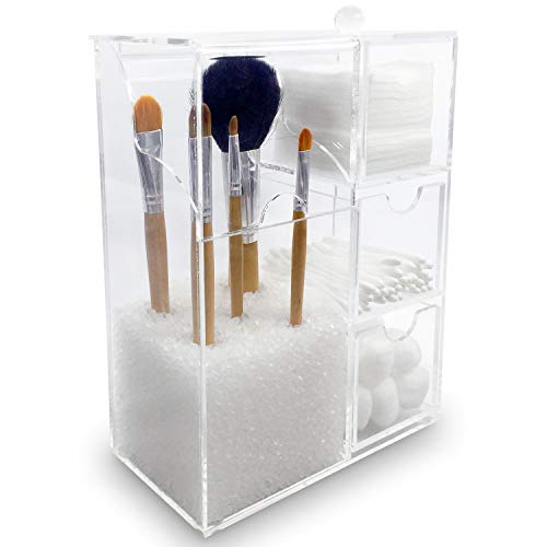 Ikee Design Clear Makeup Brush Holder Organizer, Acrylic Cosmetics Brushes Storage Solution, Dustproof Storage Boxes Cosmetics Organizer, 6 1/4&quotW x 3 3/8&quotD x 8 5/8&quotH