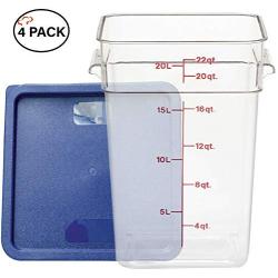 Tiger Chef 22 Quart Commercial Grade Clear Food Storage Square Polycarbonate Containers With Blue Lids 4 Pack