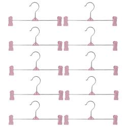 Milue 10Pcs Home Adjustable Stand Clip Clothes Pants Skirt Hanger Antiskid Drying Rack (Pink)