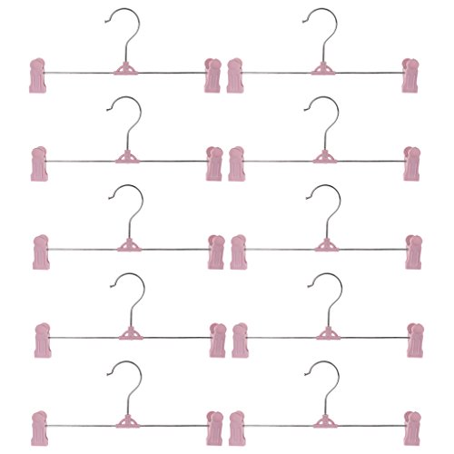 Milue 10Pcs Home Adjustable Stand Clip Clothes Pants Skirt Hanger Antiskid Drying Rack (Pink)