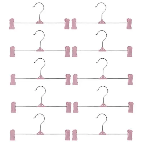 Milue 10Pcs Home Adjustable Stand Clip Clothes Pants Skirt Hanger Antiskid Drying Rack (Pink)