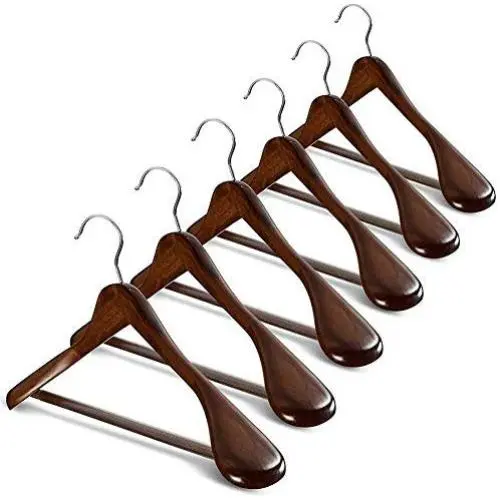 Inveroo 6pcs Adult Solid Wood Wide Shoulder Storage Business Suit Cabinet Hotel Closet Home Organizer Store Clothes Hanger Luxury