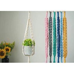 macrame plant hangers, indoor outdoor cotton wall hanging planter, yellow grey blue plant pot holder, boho chic cute style