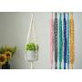 macrame plant hangers, indoor outdoor cotton wall hanging planter, yellow grey blue plant pot holder, boho chic cute style