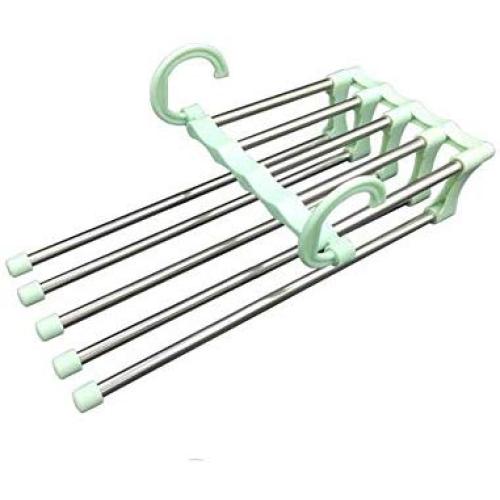 Adaap 5-Layer Collapsible Stainless Steel Pants Hanger Jeans Clothes Storage Bag Folding Storage Rack Space-Saving Storage Rack Hanging(Green)