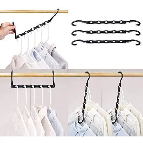 HOUSE DAY Black Magic Hangers Space Saving Clothes Hangers Organizer Smart Closet Space Saver Pack of 16 with Sturdy Plastic for Heavy Clothes HOUSE DAY Black Magic Hangers Space Saving Clothes Hangers Organizer Smart Closet Space Saver Pack of 16 with Sturdy Plastic for Heavy Clothes