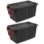Sterilite 14699002 40 Gallon/151 Liter Wheeled Industrial Tote, Black Lid & Base w/ Racer Red Handle & Latches, 2-Pack