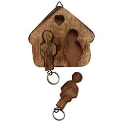 Crafkart Set of 2 Wood Key Ring Chain with Holder - Couple Goals Wooden Couple Key Chains Key Ring Set - Handmade Keyring Keychain and Key Holder - Couple Goals