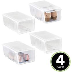 mDesign Stackable Closet Plastic Storage Bin Boxes with Lid - Container for Organizing Mens and Womens Shoes, Sandals, Wedges, Flats, Heels and Accessories - Small, 4 Pack - Clear Frost