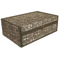 Wald Imports Silver Metal & Wood 13" Decorative Storage Box/Trunk