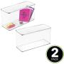 mDesign Long Plastic Holder Case Stackable Home, Office Supplies Storage Organizer Boxes with Attached Hinged Lid - Holder Bin for Note Pads, Gel Pens, Dry Erase Markers, Tape - 7" High, 2 Pack - Clear