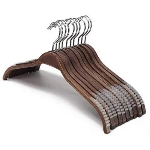 JS HANGER Elegant Wooden Clothes Hangers with Soft Non-Slip Stripes for Coats and Shirts, Retro Finish, 10-Pack JS HANGER Elegant Wooden Clothes Hangers with Soft Non-Slip Stripes for Coats and Shirts, Retro Finish, 10-Pack