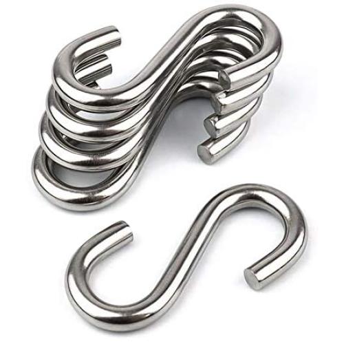 Hamineler 5 Pack 304 Stainless Steel S Shaped Hooks 3.2Inch Long 5/16 Inch Thickness Heavy Duty S Metal Hanging Hooks