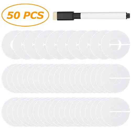 50 Pack Clothing Rack Size Dividers Round Hangers Dividers,Size Series XXS to XXXL and Blank with Marker Pen(Can Eliminate Traces)