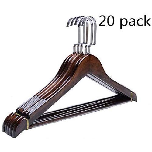 Qiupei Clothing Hangers Non Slip Strong Premium Wooden Coat Hangers Suit Hangers Saving Clothing Hangers Suit Clothes Hangers 20 Pack Adult Wooden Hanger Pants othes Hangers Ideal for Everyday Use