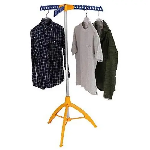 Collapsible Clothes Drying Rack, Portable Clothing Garment Rack Indoor, Foldable Standing Laundry Racks for Drying Clothes, Tripod Stand, Hangaway Garment Rack, Steamer Hanger Stand, Orange and Blue