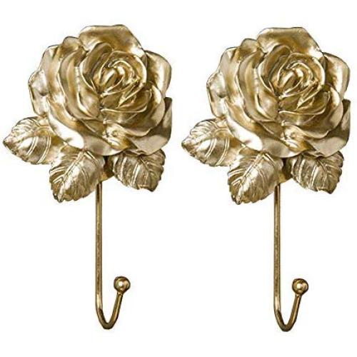 EleCharm Vintage Resin Rose Dress Heart Design Clothes Coat Wall Hook Hanger Curtain Holdbacks (Matte Gold)