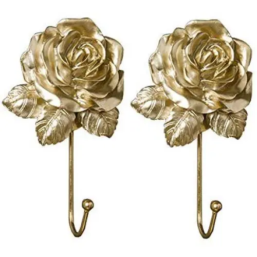 EleCharm Vintage Resin Rose Dress Heart Design Clothes Coat Wall Hook Hanger Curtain Holdbacks (Matte Gold)