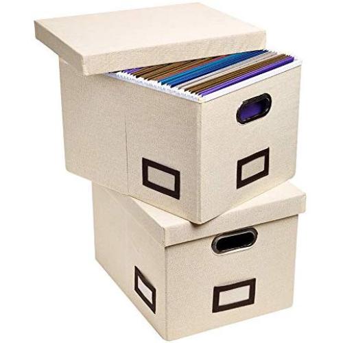 Superjare Updated File Boxes for Hanging Files, Set of 2, Storage Office Boxes with 60 lbs Weight Capacity, Durable MDF Board & Linen Fabric, File Storage Organizer for Letter/Legal - Cream