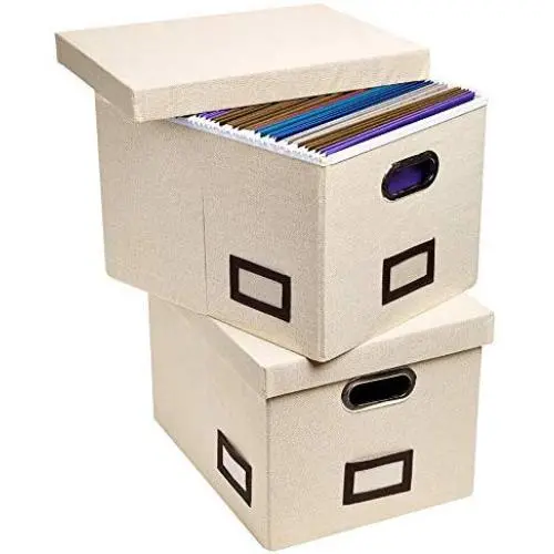 Superjare Updated File Boxes for Hanging Files, Set of 2, Storage Office Boxes with 60 lbs Weight Capacity, Durable MDF Board & Linen Fabric, File Storage Organizer for Letter/Legal - Cream Superjare Updated File Boxes for Hanging Files, Set of 2, Storage Office Boxes with 60 lbs Weight Capacity, Durable MDF Board & Linen Fabric, File Storage Organizer for Letter/Legal - Cream