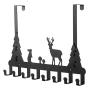 Oak Leaf Over The Door Hook Hanger Organizer Rack with Cute Deer Design and Dual Mounting of Door or Wall, Perfectly for Hanging Coat, Hat, Clothes, 8-Hooks, Black