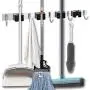 Favbal Garage Storage Stainless Steel Mop Broom Holder Wall Mount Heavy Duty Tools Hanger with 4 Racks 5 Hooks for Kitchen Bathroom Closet Garage Office Garden