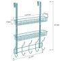 Neala Over The Door Hook 5 Double-Row Hooks & 2 Baskets Metal Shelf Hanger Door Hook 2 Tier Storage Rack for Coats, Towels, Bags (Aqua Blue)