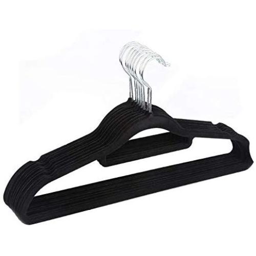 Pack of 10 Random Color Non-Slip Ultra-Thin 360 Degree Swivel Flocked Adult Clothes Hangers Decoration with Tie Bar, Notched Shoulders