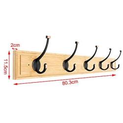 YANGMAN Coat Rack Wall Mounted Clothes Hanger Bamboo Robe Towel Holder 5 Hooks Bathroom Hallway Living Room Kitchen 80.3 X 2 X 11.5 cm,Bamboocolor