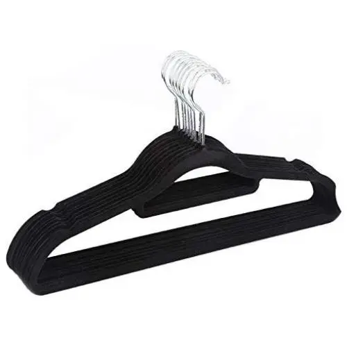 10pcs Random Color Non-Slip Ultra-Thin 360 Degree Swivel Flocked Adult Clothes Hangers with Tie Bar, Notched Shoulders Decoration
