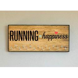 Race Medal Holder/Running Medal Hanger - RUNNING = HAPPINESS. Wood Wall Mounted Medal Organizer. CUSTOMIZATION Available
